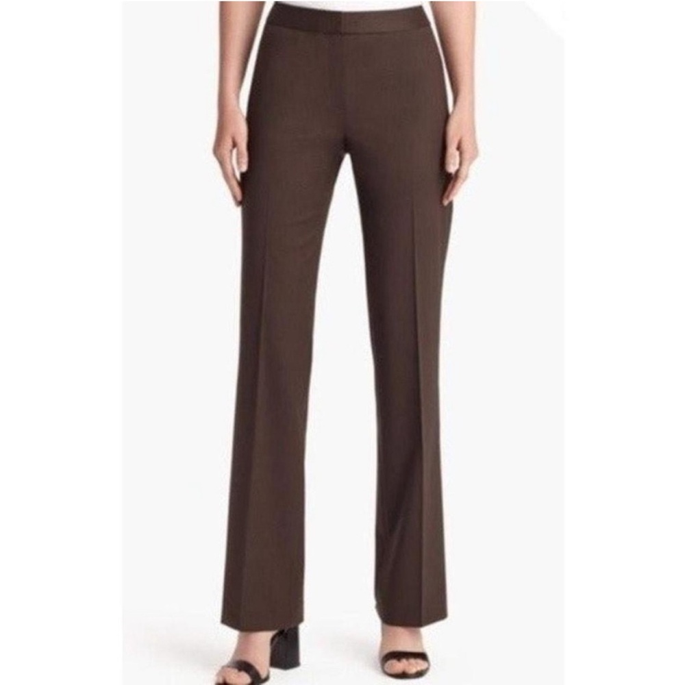 Lafayette 148 New York Irving Stretch Wool Straight Leg Pants Brown 10